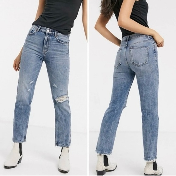 Free People We The Free Dakota Distressed Medium Wash Straight Leg Jeans Size 29 - Picture 1 of 16